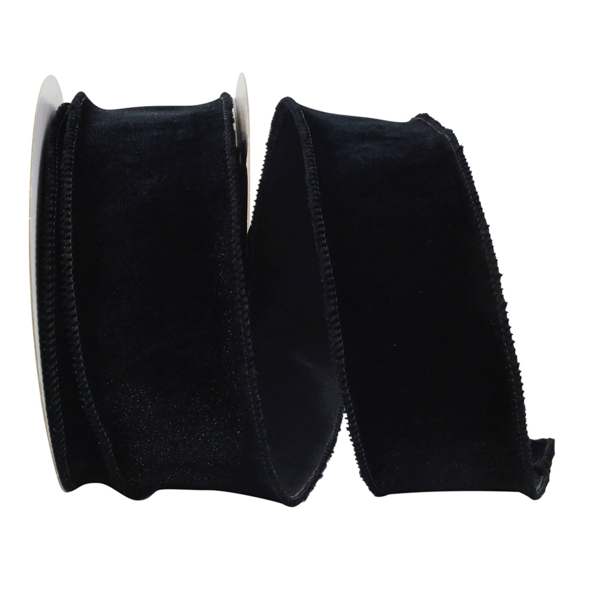 JAM Paper 2.5" x 10yd. Black Dupioni Backed Wired Plush Velvet Ribbon